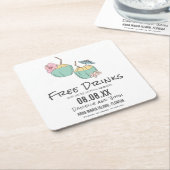 Gratis Drinken Kokosnoot Beach Wedding Save the Da Kartonnen Onderzetters (Schuin)