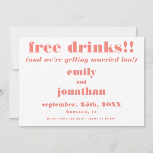 Gratis Drinken Koraalbruiloft redden de datum Save The Date (Voorkant)