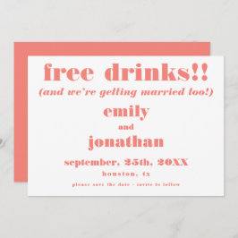 Gratis Drinken Koraalbruiloft redden de datum Save The Date