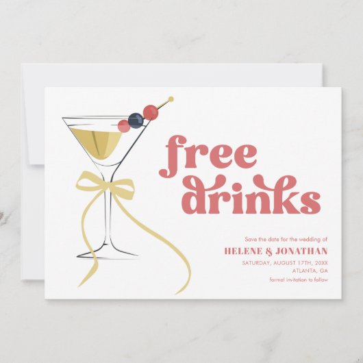Gratis Drinken Martini Bow Modern Elegant Wedding Save The Date (Voorkant)