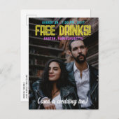 Gratis Drinken! Neon Fonts Bruiloft Bewaar de Datu Aankondigingskaart (Voorkant / Achterkant)