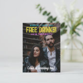 Gratis Drinken! Neon Fonts Bruiloft Bewaar de Datu Aankondigingskaart (Staand voorkant)