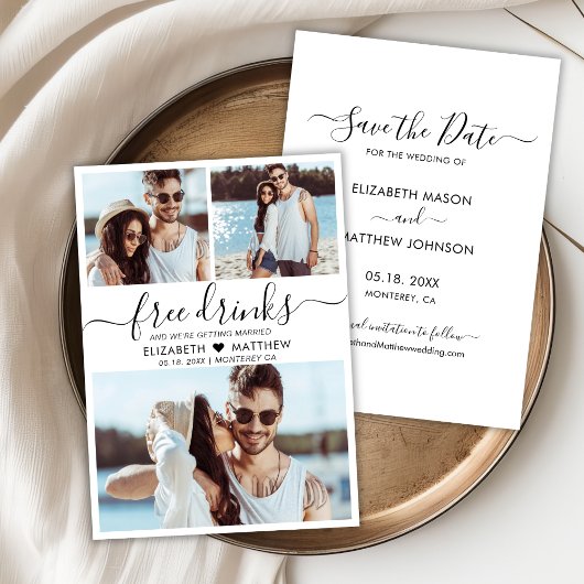 Gratis Drinken Script Modern Fotocollage Bruiloft Save The Date