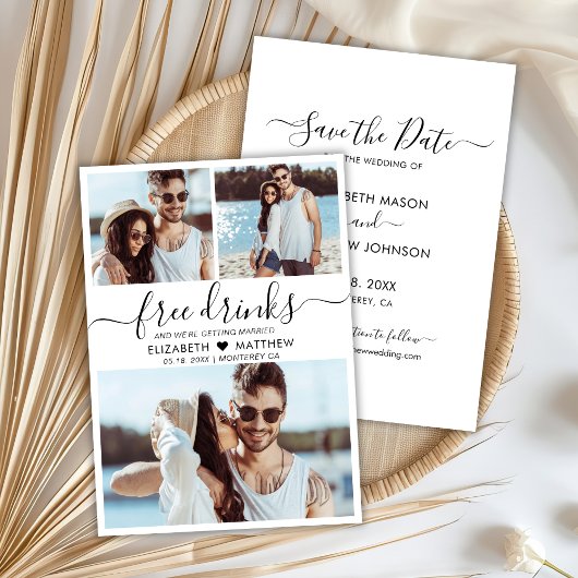 Gratis Drinken Script Modern Fotocollage Bruiloft Save The Date
