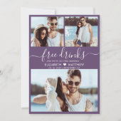 Gratis Drinken Script Paarse 3 foto collage bruilo Save The Date (Voorkant)