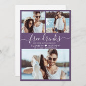 Gratis Drinken Script Paarse 3 foto collage bruilo Save The Date (Voorkant / Achterkant)