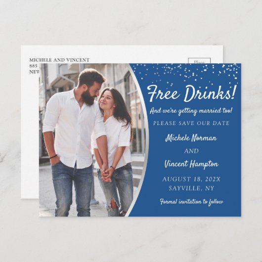 Gratis Drinken Silver Blue Foto Casual Save the Da Briefkaart (Voorkant / Achterkant)