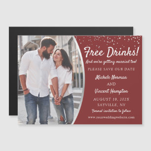 Gratis Drinken Silver Red Photo Save the Date Magn
