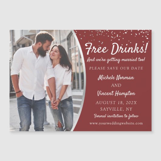 Gratis Drinken Silver Red Photo Save the Date Magn (Voorkant)