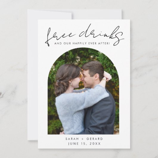 Gratis Drinken Unieke foto bruiloft Save The Date (Voorkant)