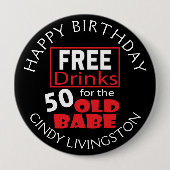 Gratis Drinken voor de 50-jarige Babe Button (Voorkant)