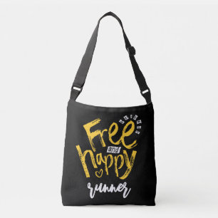 Gratis en Gelukkig Geel Wit Modern Script Zwart Crossbody Tas
