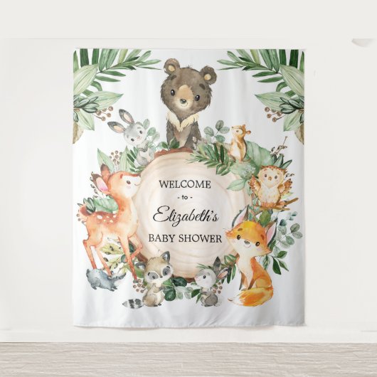 Gratis Fantasievolle Groene Bos Baby Dieren Wandkleed (Voorkant)