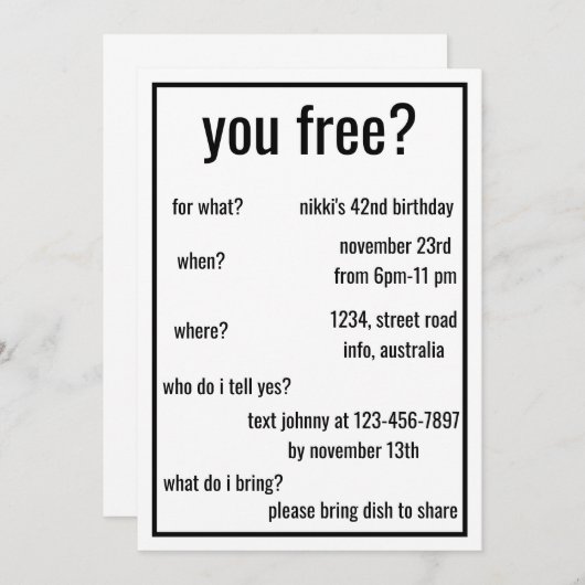 Gratis? Grappig Eenvoudige Birthday Minimalist Cus Kaart (Voorkant / Achterkant)