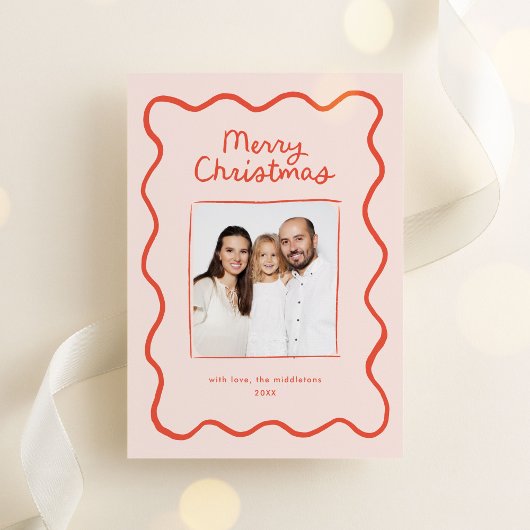 Gratis Handgetekende Golvende Rand Kerst Foto Feestdagenkaart