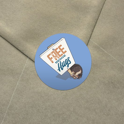 Gratis Hedge Hugs Funny Hedgehog Picket Sign Carto Ronde Sticker