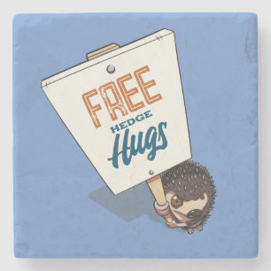 Gratis Hedge Hugs Funny Hedgehog Picket Sign Carto Stenen Onderzetter