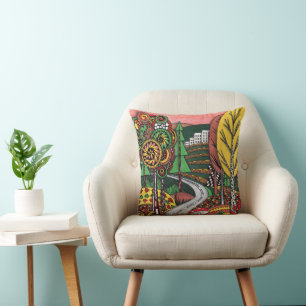 Gratis herfstlandschap Folk Art Doodle-deken Kussen
