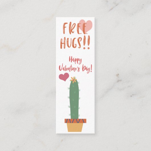 Gratis Hugs! Cactus Valentijn Mini Bladwijzer Visitekaartje (Voorkant)