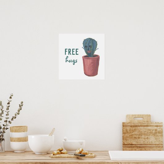 GRATIS HUGS CRAZY CACTUS LADY grappig Poster (Keuken)