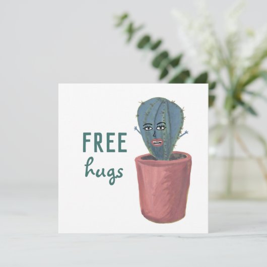 GRATIS HUGS CRAZY CACTUS LADY grappige kaart (Staand voorkant)