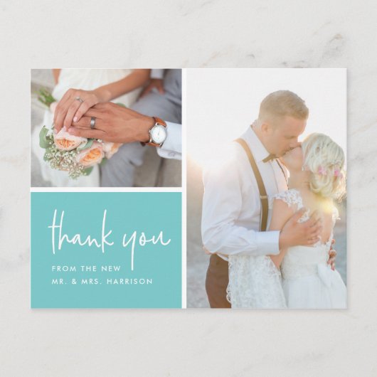 Gratis in Aqua | Weddenfoto Hartelijk dank Briefkaart (Voorkant)