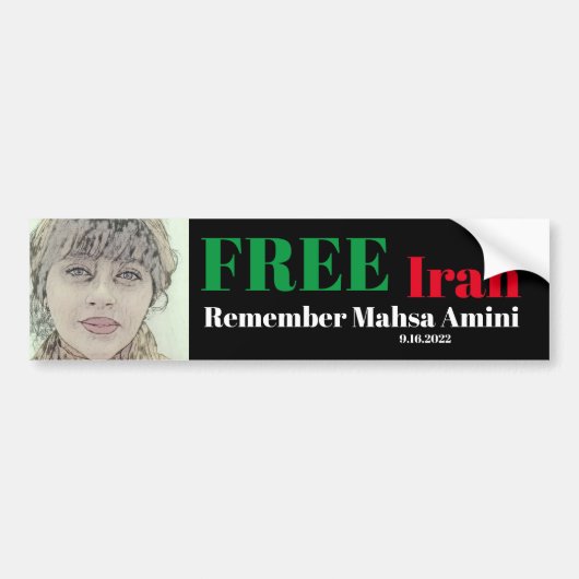 GRATIS IRAN HERINNERT Mahsa Amini Bumpersticker (Voorkant)