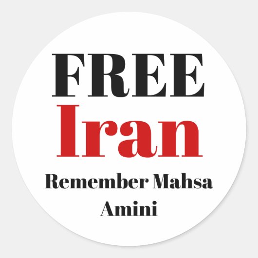 GRATIS IRAN HERINNERT Mahsa Amini Ronde Sticker (Voorkant)