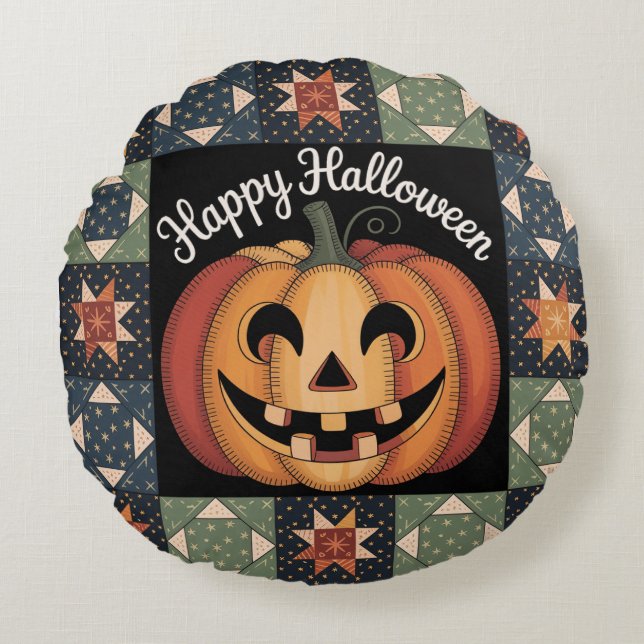 Gratis Jack-O'-Lantern Kussensloop Rond Kussen (Voorkant)
