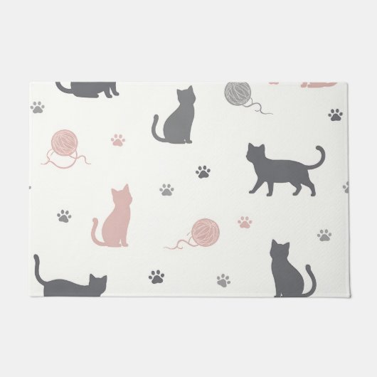 Gratis kat en garen silhouetpatroon deurmat (Voorkant)