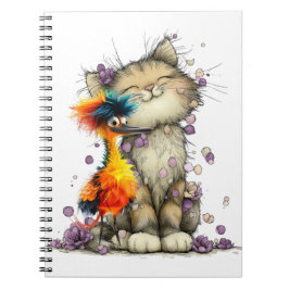 Gratis Kat en Kleurrijke Vogel Spiraal Notebook Notitieboek
