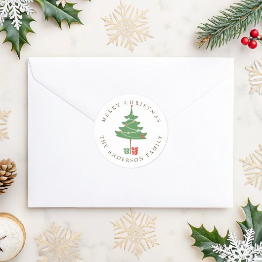Gratis kerstboom met versiering ronde sticker