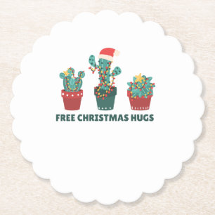 Gratis kersthugs Funny Cactus Planten Kartonnen Onderzetters