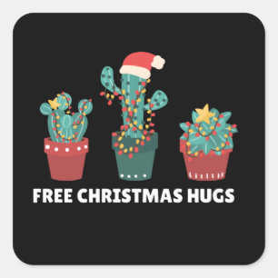Gratis kersthugs Funny Cactus Planten Square Sti Vierkante Sticker