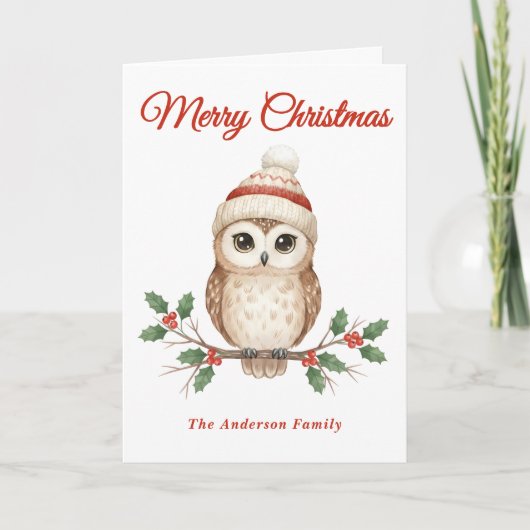 Gratis Kerstkaart van de Uil Feestdagen Kaart (Voorkant)