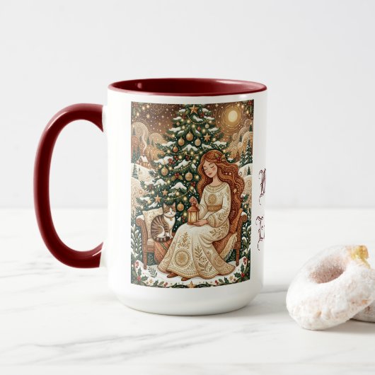 Gratis Kerstkat Winter Juffrouw Kunstmok Mok (Met donut)
