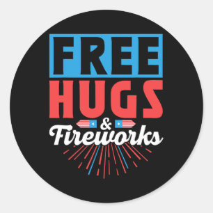 Gratis knuffels en vuurwerk 4 juli Onafhankelijkhe Ronde Sticker
