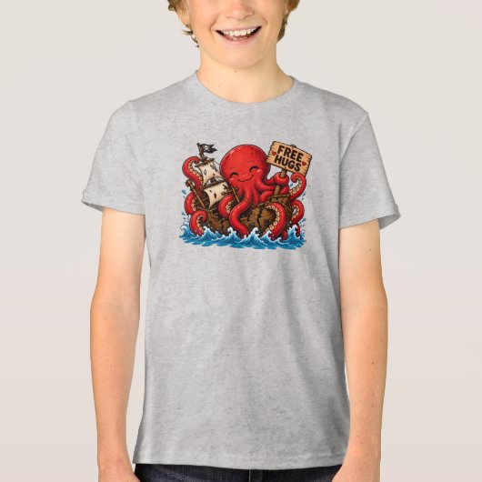 Gratis knuffels Kraken! Schattig DND zeemonster Tri-Blend Shirt (Voorkant)