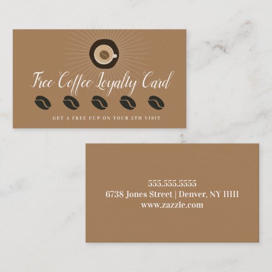 Gratis koffie beloning loyaliteit visitekaartje (Voorkant / Achterkant)