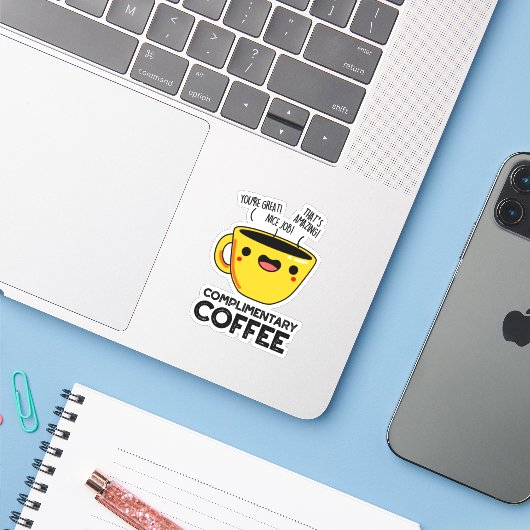 Gratis Koffie Grappige Drink Pun Sticker (Laptop met iPhone)