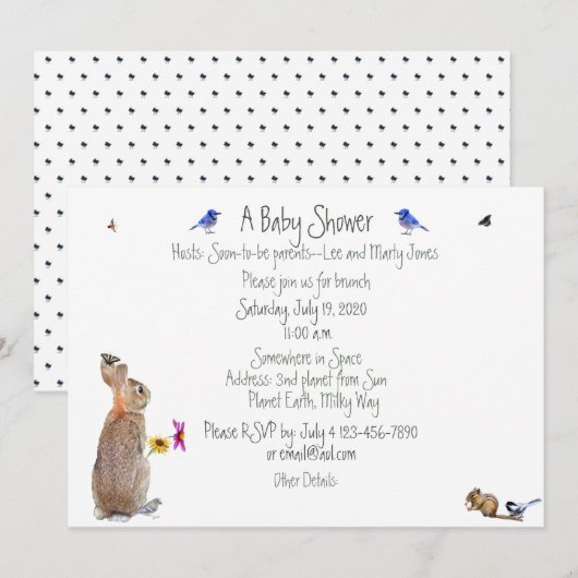 Gratis konijn baby-shower: uitnodigingen (Voorkant / Achterkant)