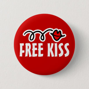 Gratis kusknop voor kusdag met rode lippen ronde button 5,7 cm