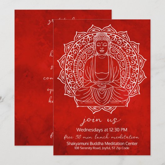 Gratis Lunch Meditatie Shakyamuni Boeddha Rood Kaart (Voorkant / Achterkant)