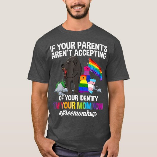 Gratis mam Hugs Proud Mama Beer LGBT Gay Pride T-shirt (Voorkant)