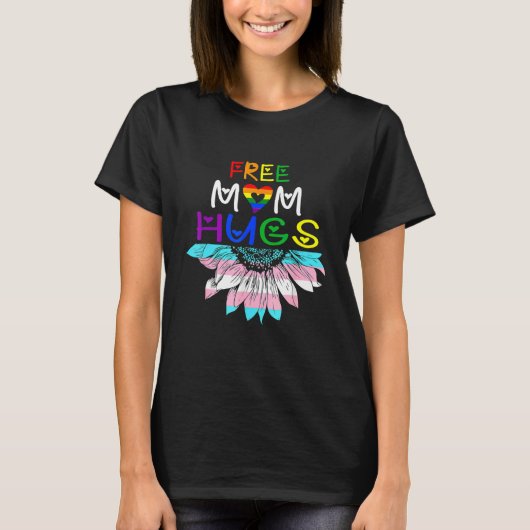 Gratis mam knuffels lgbt lgbtq pride regenboog zon t-shirt (Voorkant)
