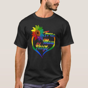 Gratis mam knuffels regenboog zonnebloem hart LGBT T-shirt