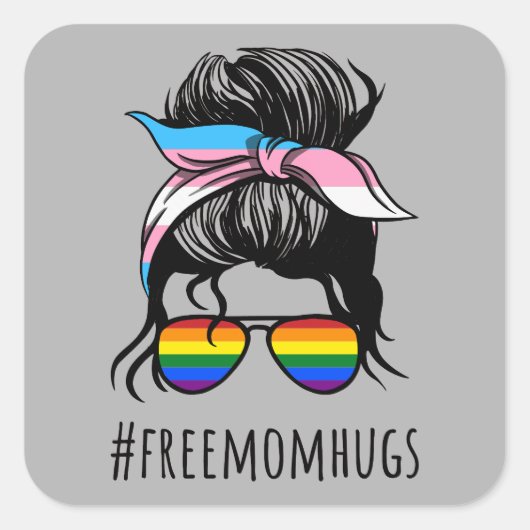 Gratis Moeder Knuffels IV - Messy Bun Rainbow Gay Vierkante Sticker (Voorkant)