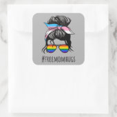 Gratis Moeder Knuffels IV - Messy Bun Rainbow Gay Vierkante Sticker (Tas)