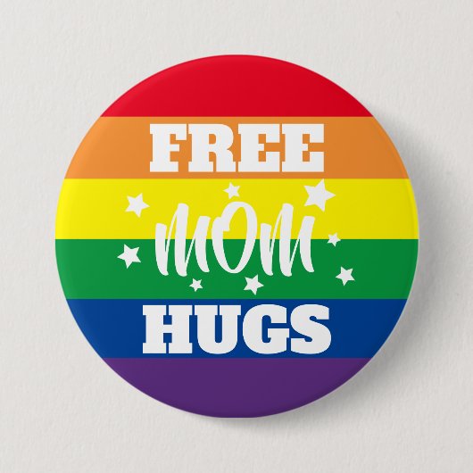 Gratis Mom Hugs | Sterren en regenboog Ronde Button 7,6 Cm (Voorkant)