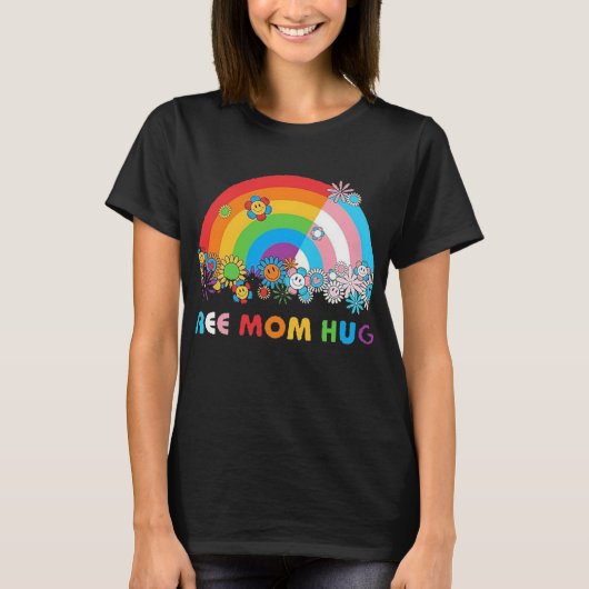 Gratis Mom Knuffels Pride Vrouwen Regenbogen Bloem T-shirt (Voorkant)